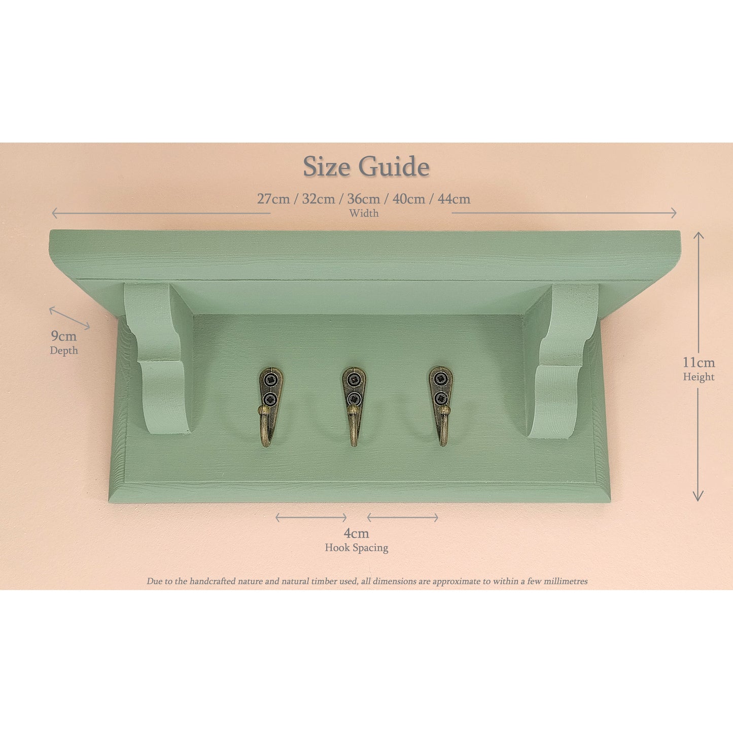 Handmade Sage Green Wooden Key Holder with Shelf – Hidden Fixings | Made to Order
