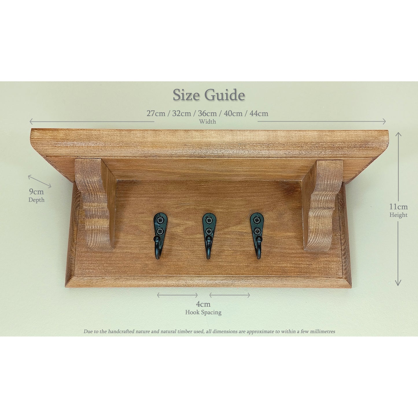 Key Rack with Shelf – Oak Stain & Lacquer Finish – Hidden Fixings | Made to Order