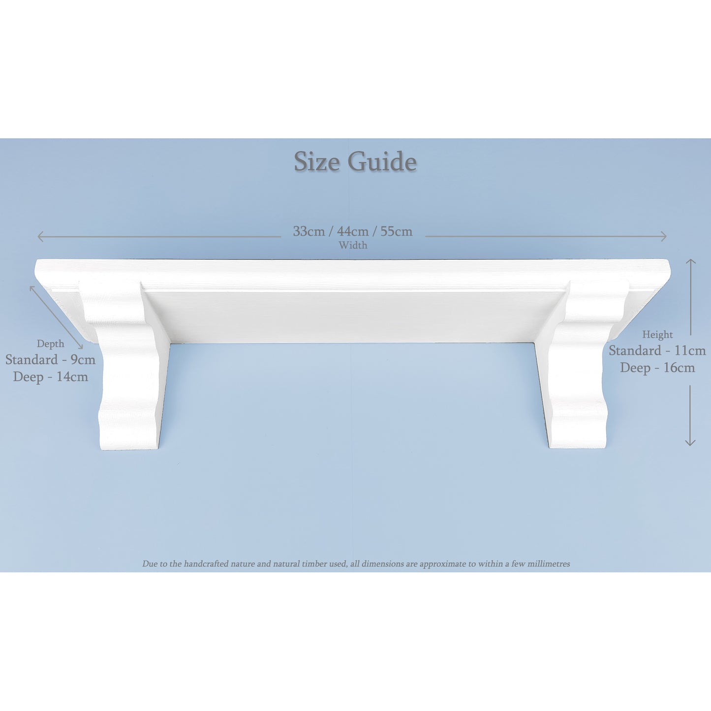 Solid Wooden Shelf in White with Corbels – Wall Mounted with Hidden Fixings | Stock Item