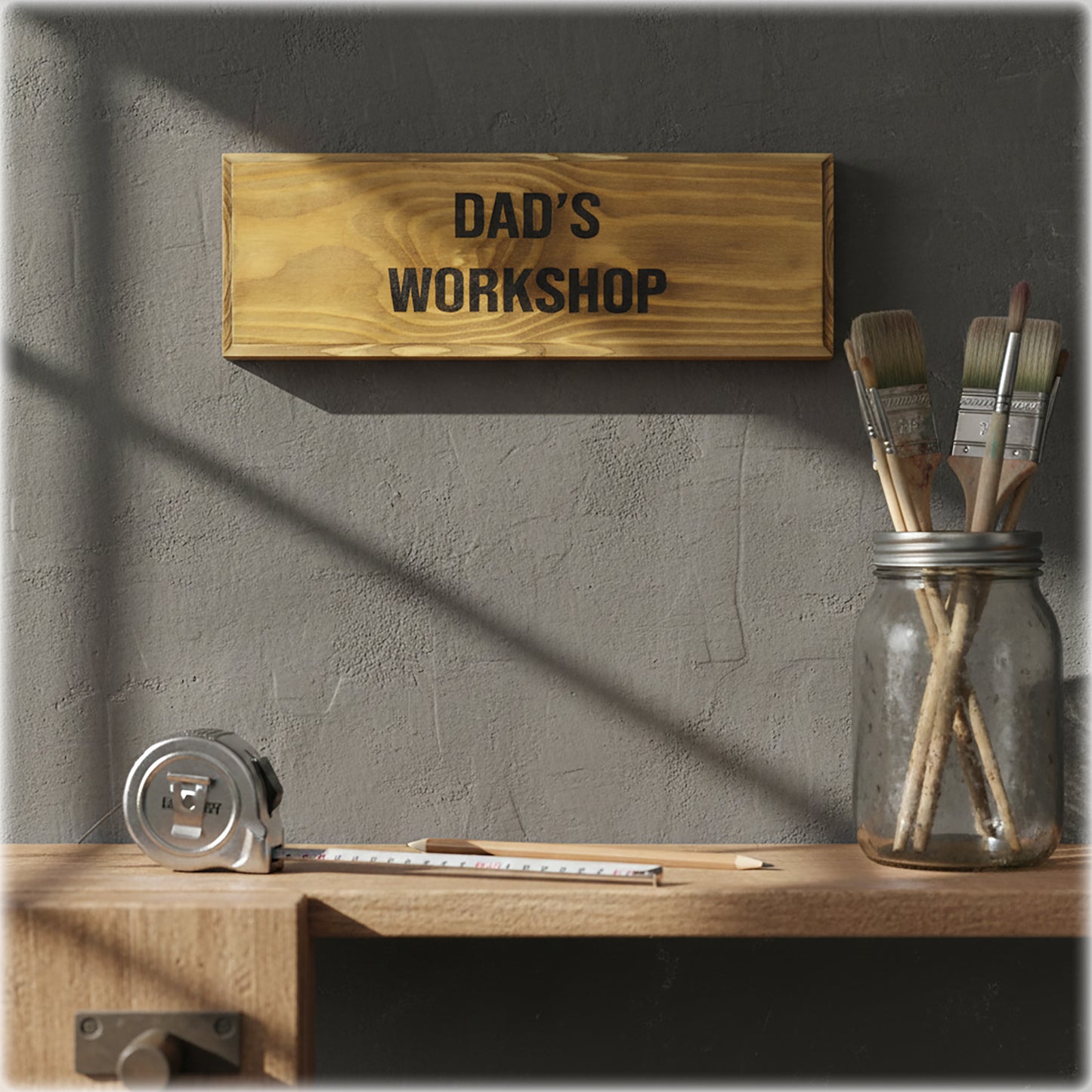 Rustic Workshop Sign for Dad | Floating Wooden Plaque, Father's Day Gift, Man Cave Wall Decor, Solid Wood | Stock