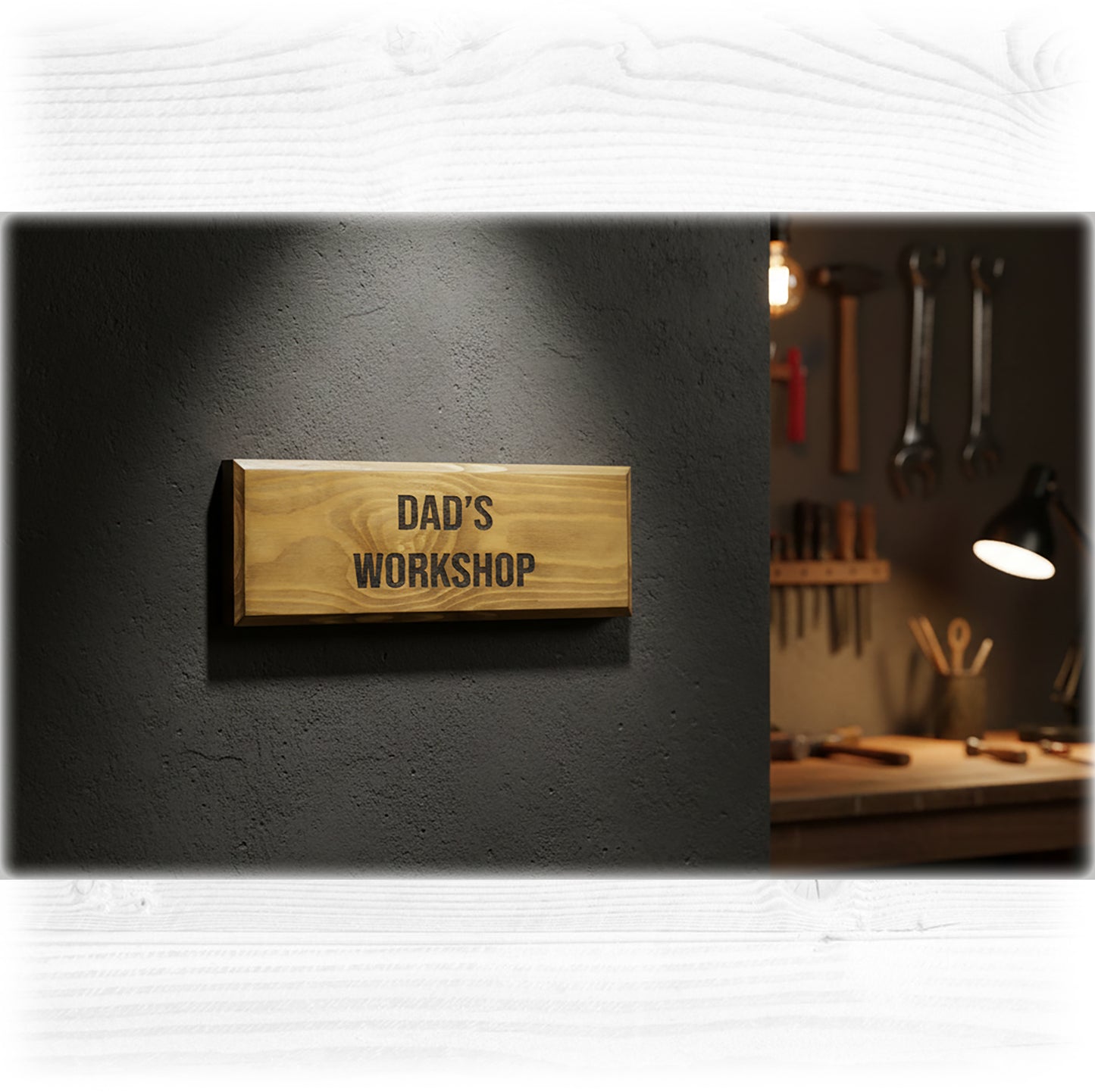 Rustic Workshop Sign for Dad | Floating Wooden Plaque, Father's Day Gift, Man Cave Wall Decor, Solid Wood | Stock