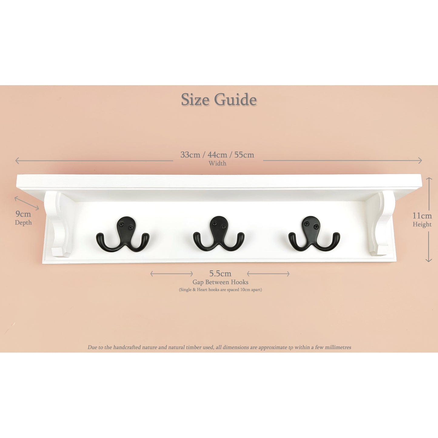 Solid Wooden Coat Rack with Shelf – Choice of Hooks & Hidden Fittings | Made to Order