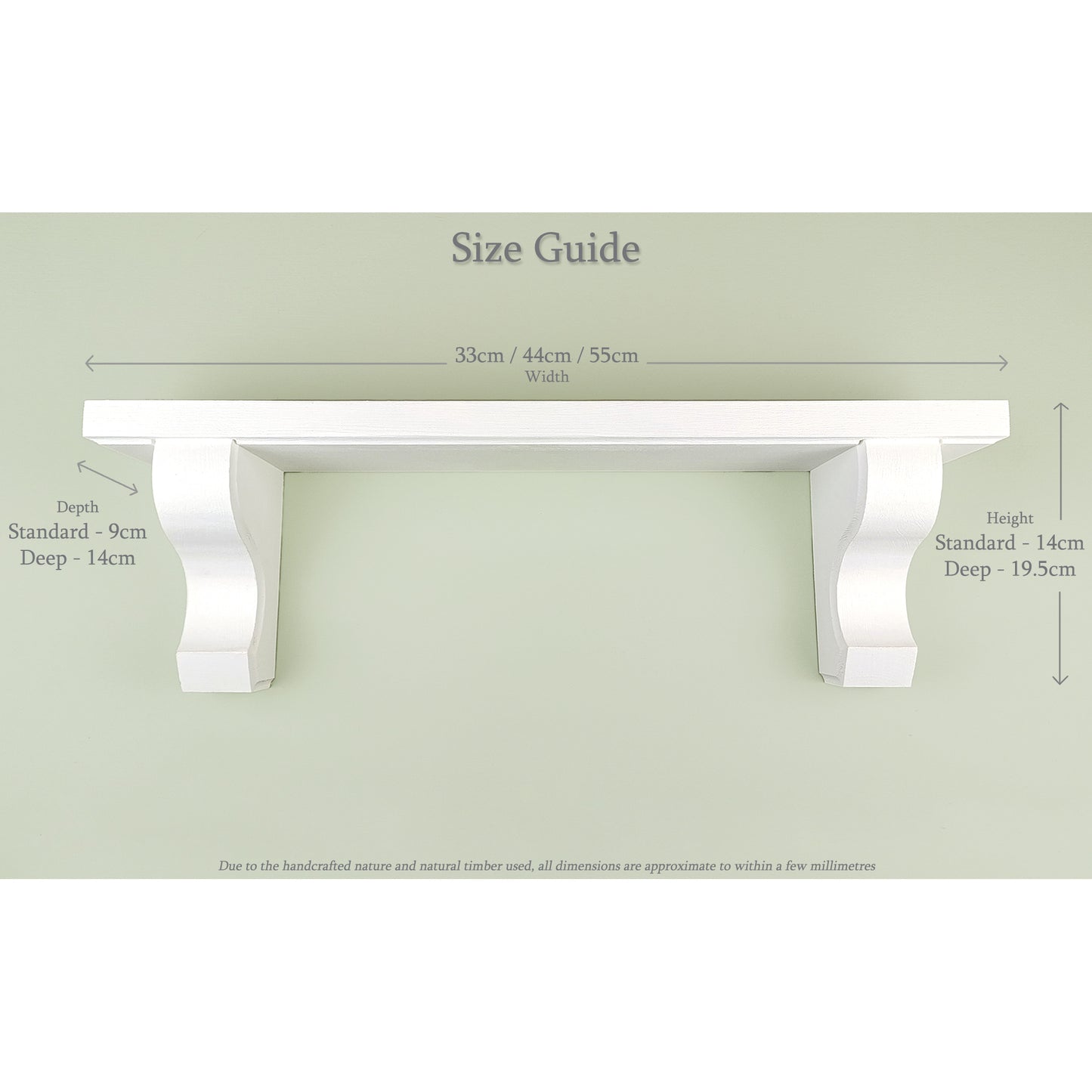 White Wooden Shelf with Scroll Corbels – Handmade Wall Shelf with Hidden Fixings | Made to Order