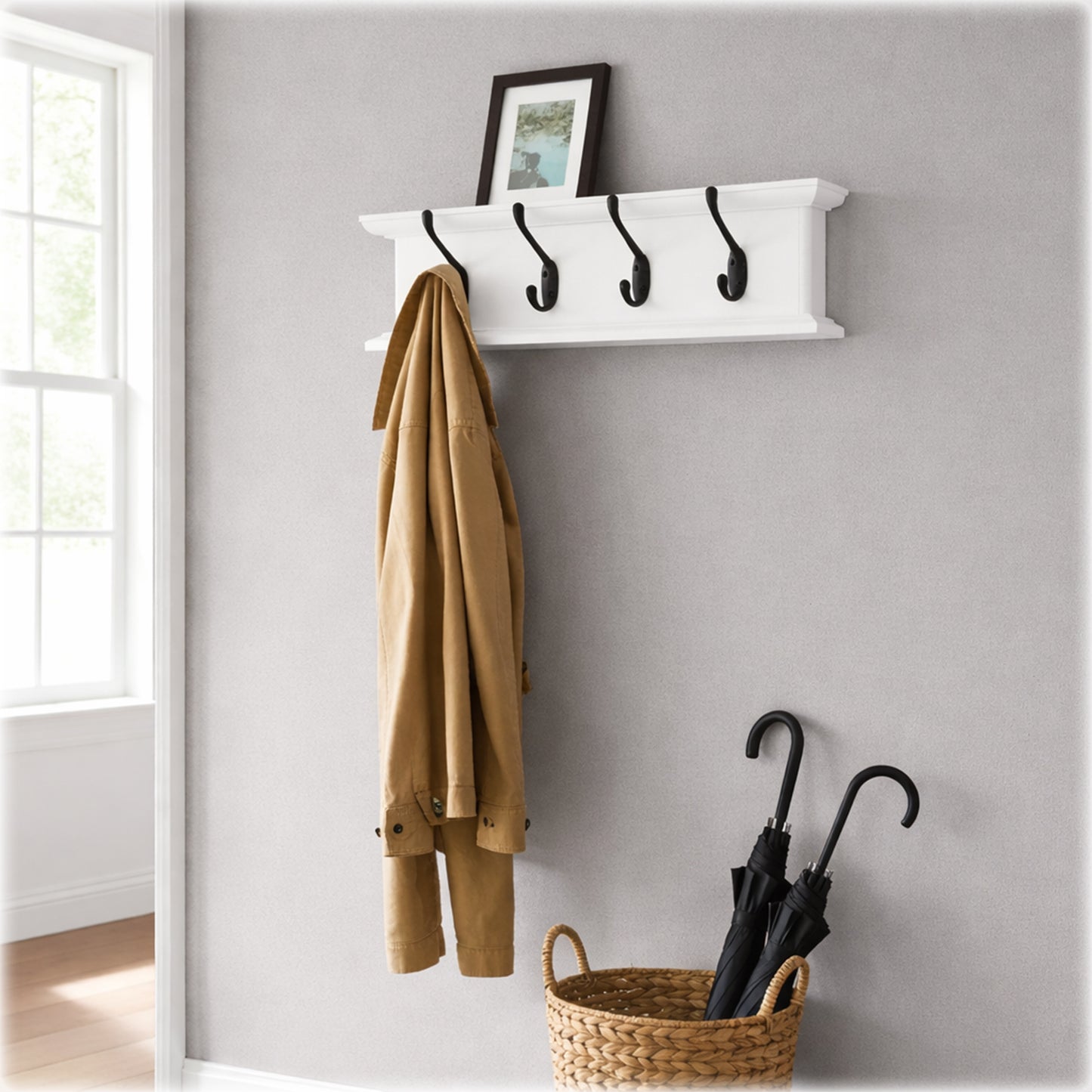 Routed Wooden Coat Rack in White with Hidden Fixings – Handmade Wall Rack | Made to Order