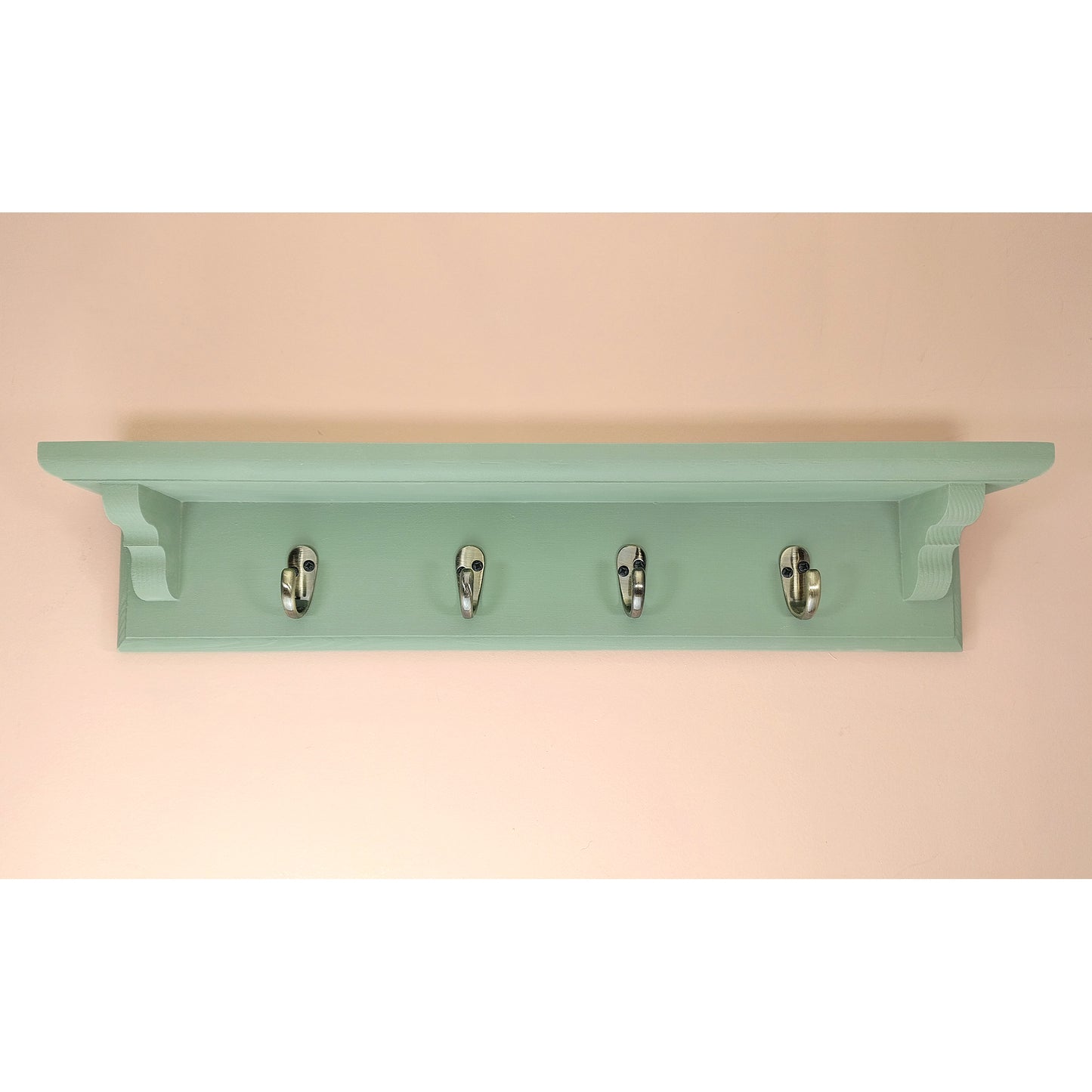 Sage Green Wooden Coat Rack with Shelf – Choice of Hooks | Made to Order