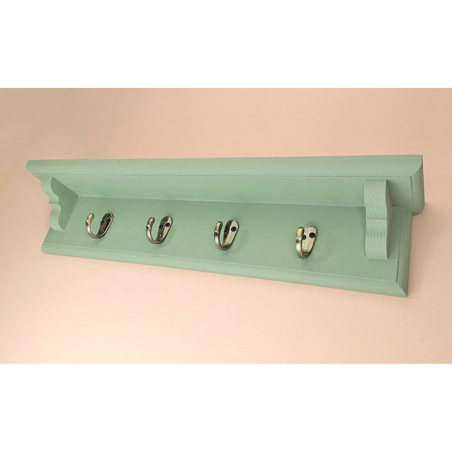 Sage Green Wooden Coat Rack with Shelf – Choice of Hooks | Made to Order