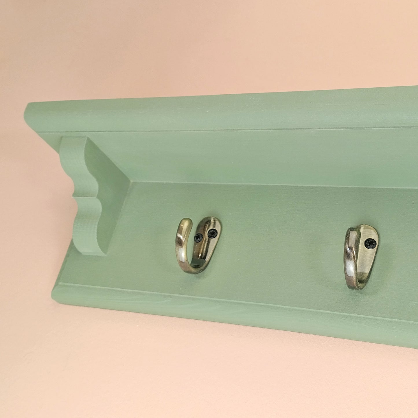 Sage Green Wooden Coat Rack with Shelf – Choice of Hooks | Made to Order