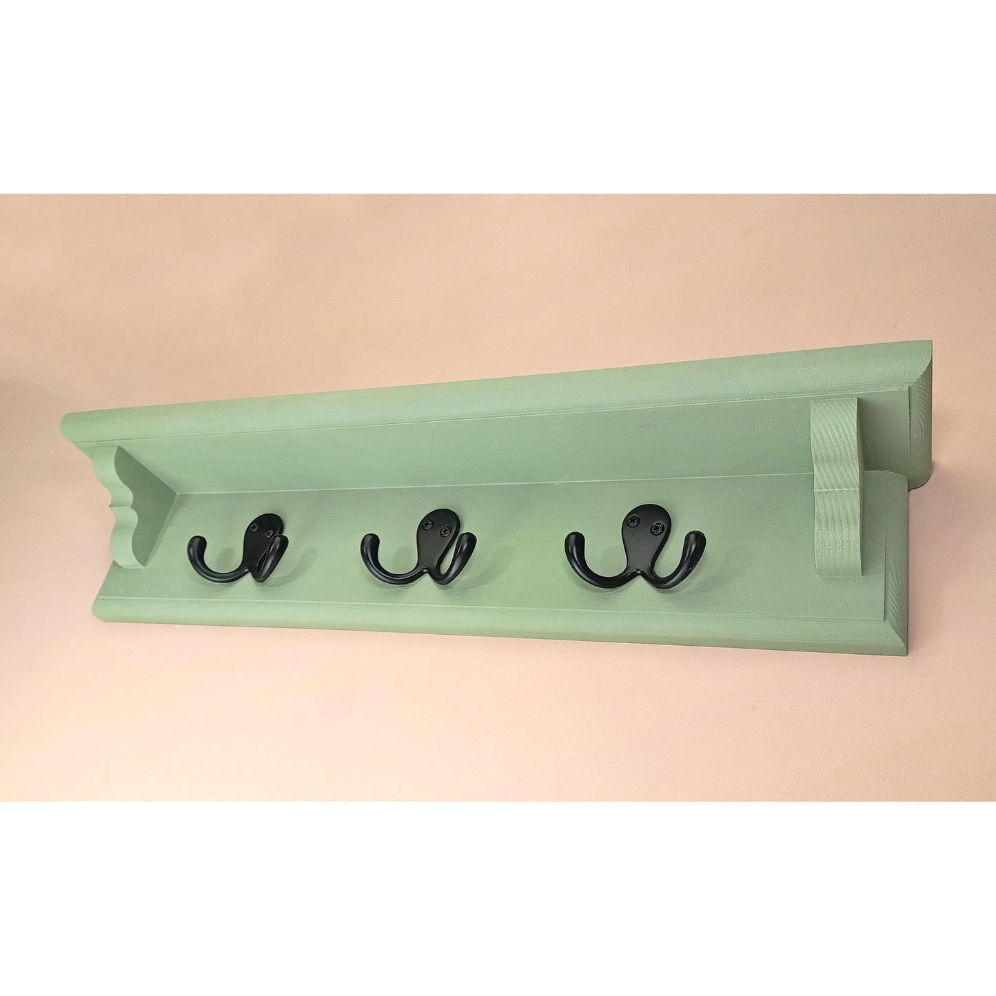 Sage Green Wooden Coat Rack with Shelf – Choice of Hooks | Made to Order