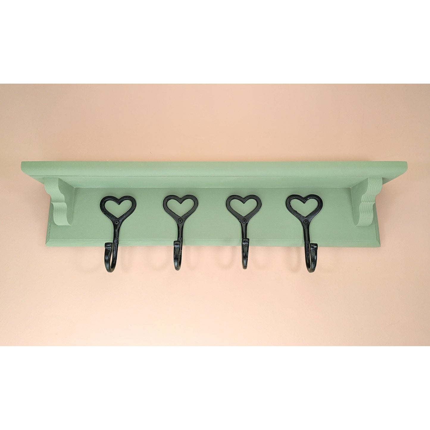 Sage Green Wooden Coat Rack with Shelf – Choice of Hooks | Made to Order