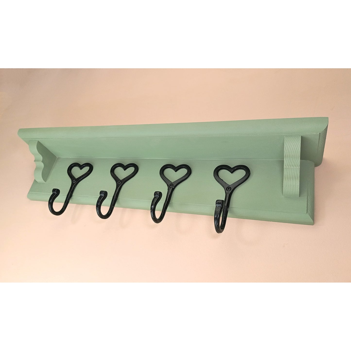 Sage Green Wooden Coat Rack with Shelf – Choice of Hooks | Made to Order