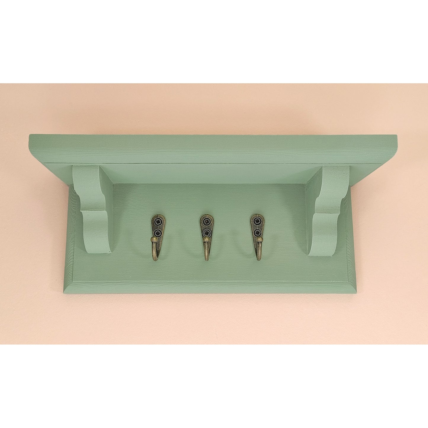 Handmade Sage Green Wooden Key Holder with Shelf – Hidden Fixings | Made to Order