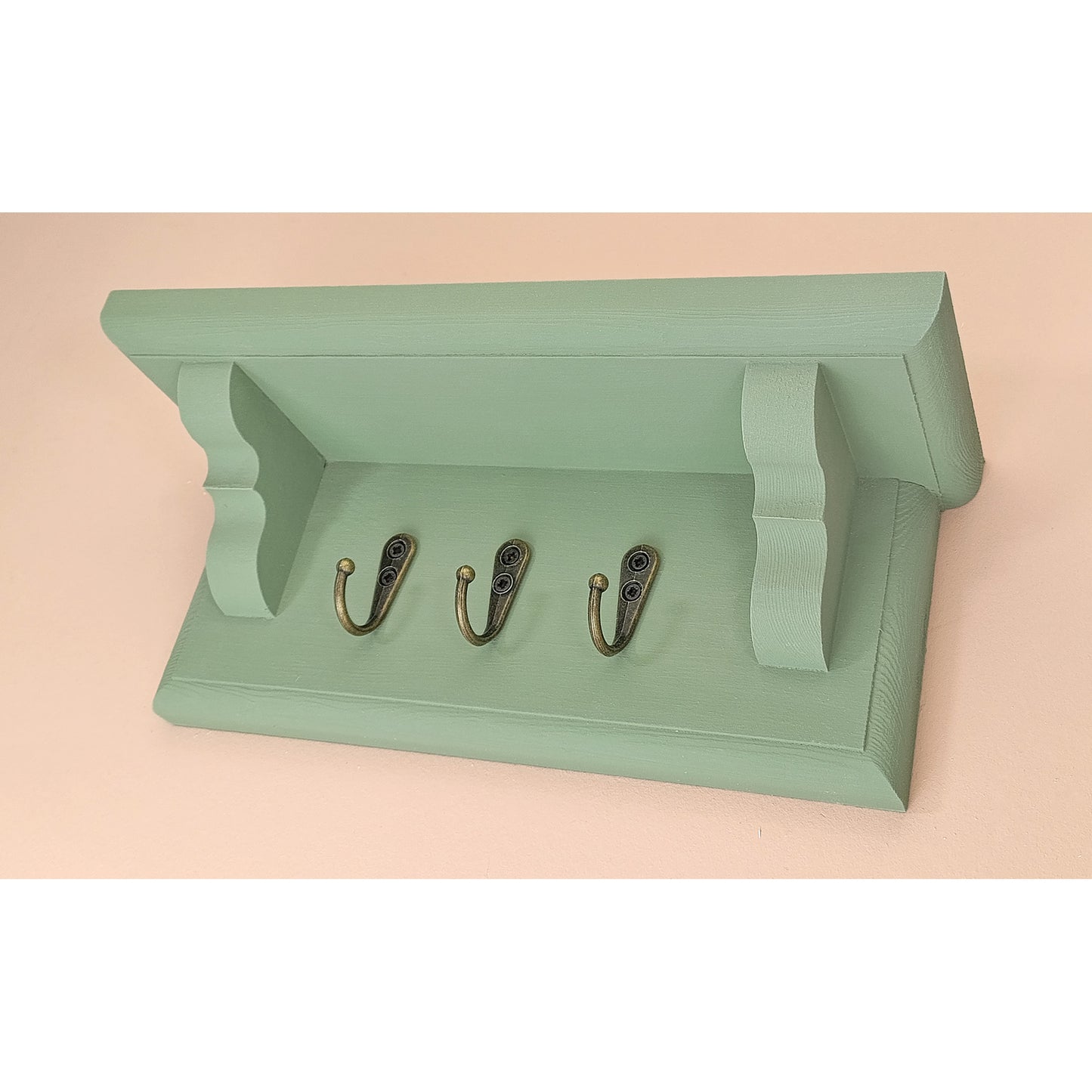 Handmade Sage Green Wooden Key Holder with Shelf – Hidden Fixings | Made to Order