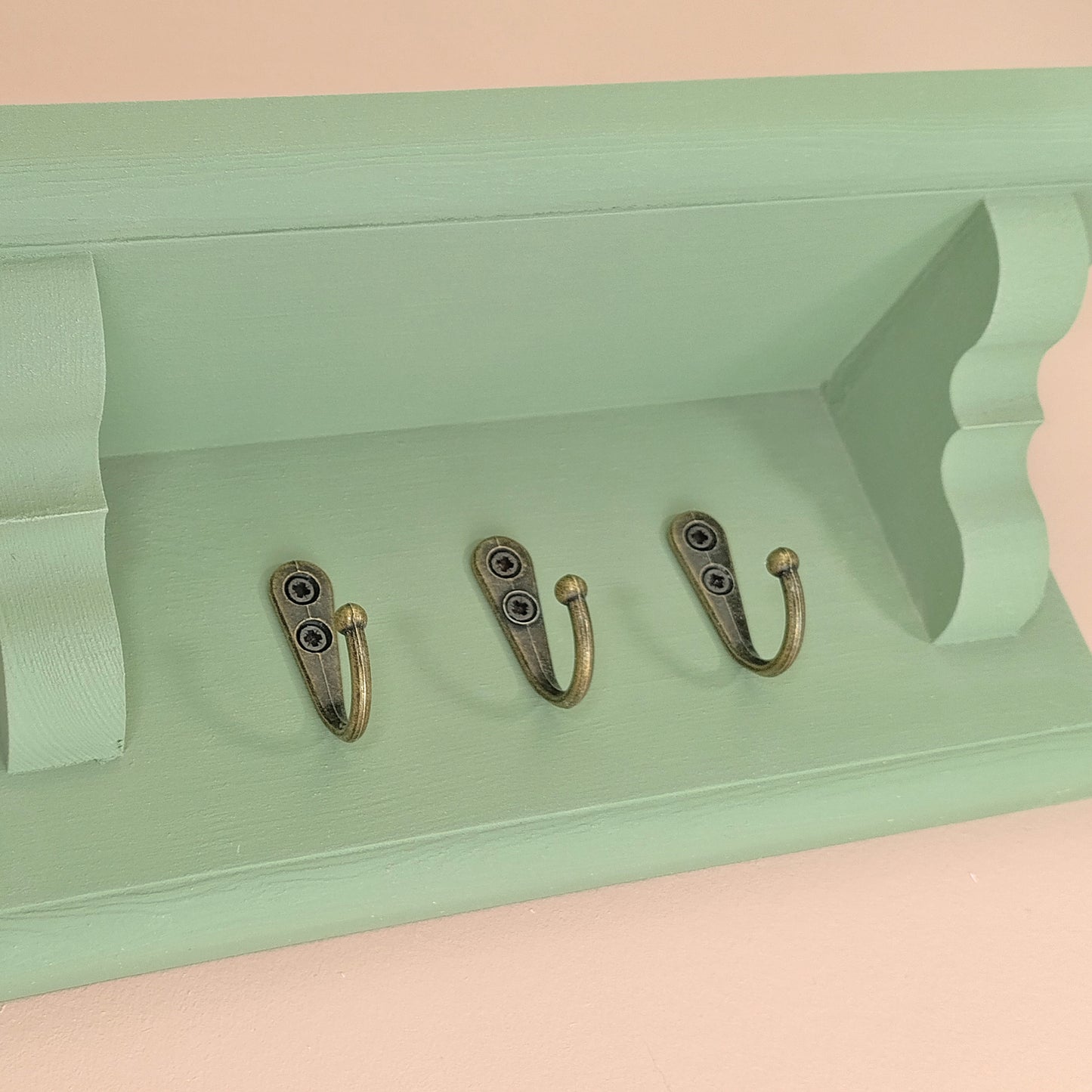 Handmade Sage Green Wooden Key Holder with Shelf – Hidden Fixings | Made to Order