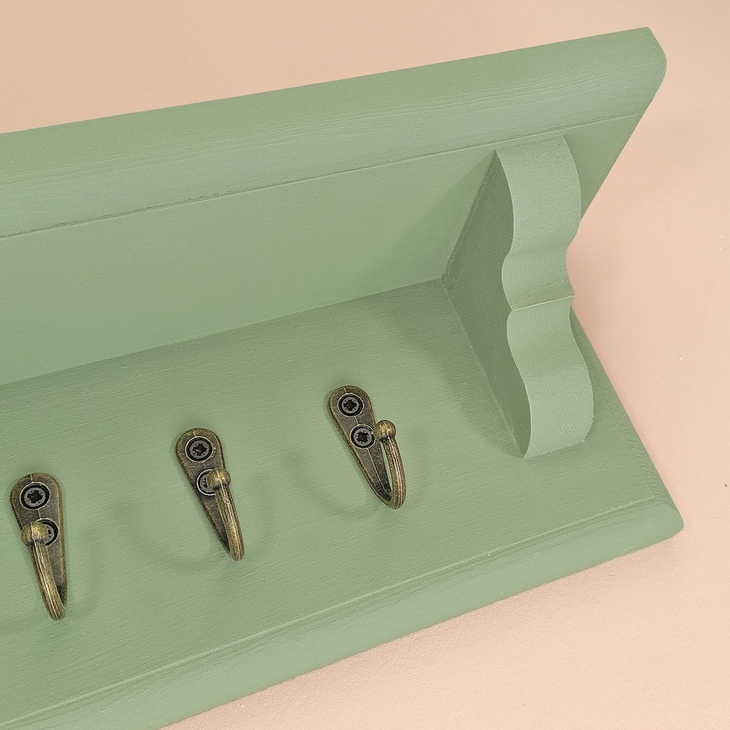 Handmade Sage Green Wooden Key Holder with Shelf – Hidden Fixings | Made to Order