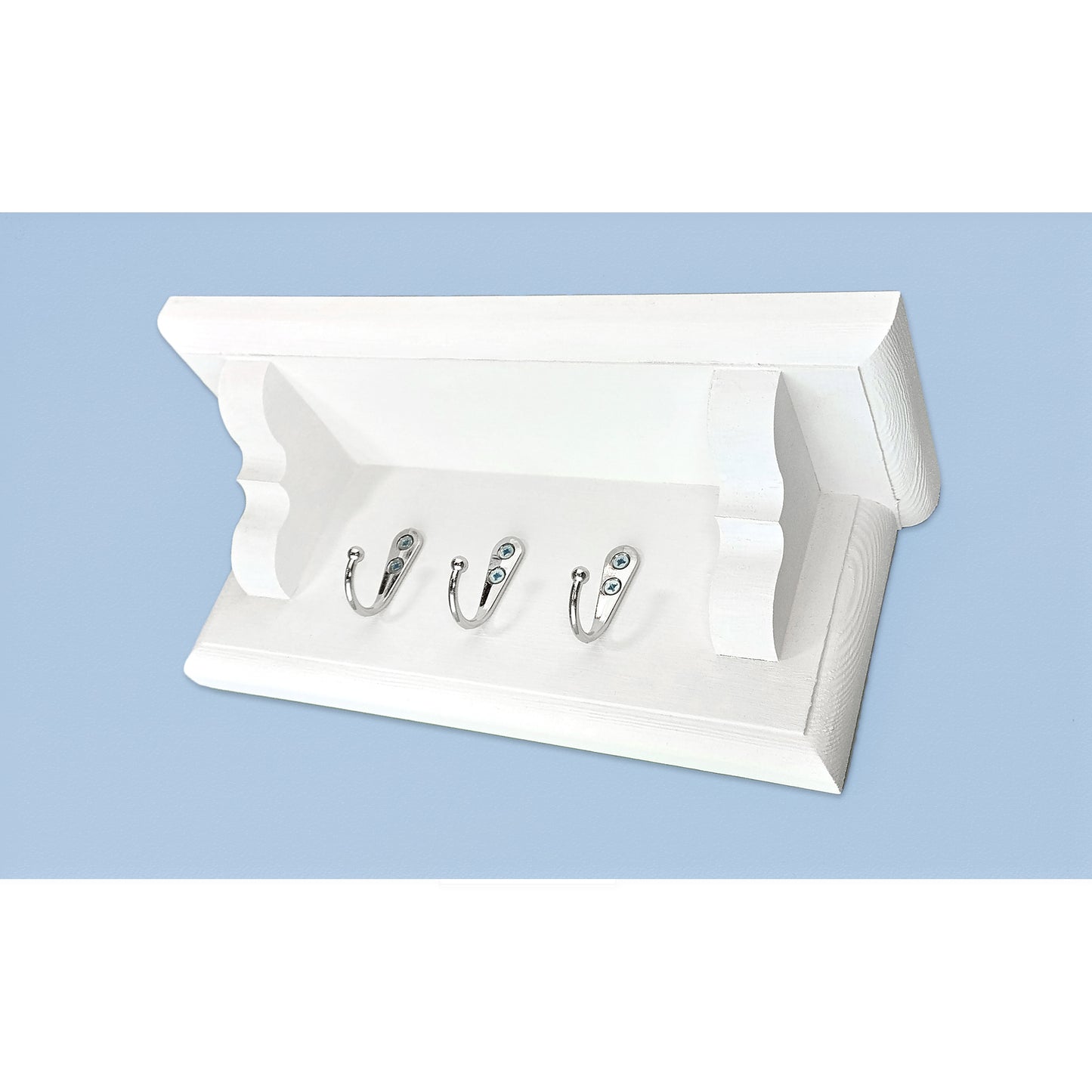 Floating Key Rack with Shelf – White Chalk Painted Wall Organizer | Made to Order