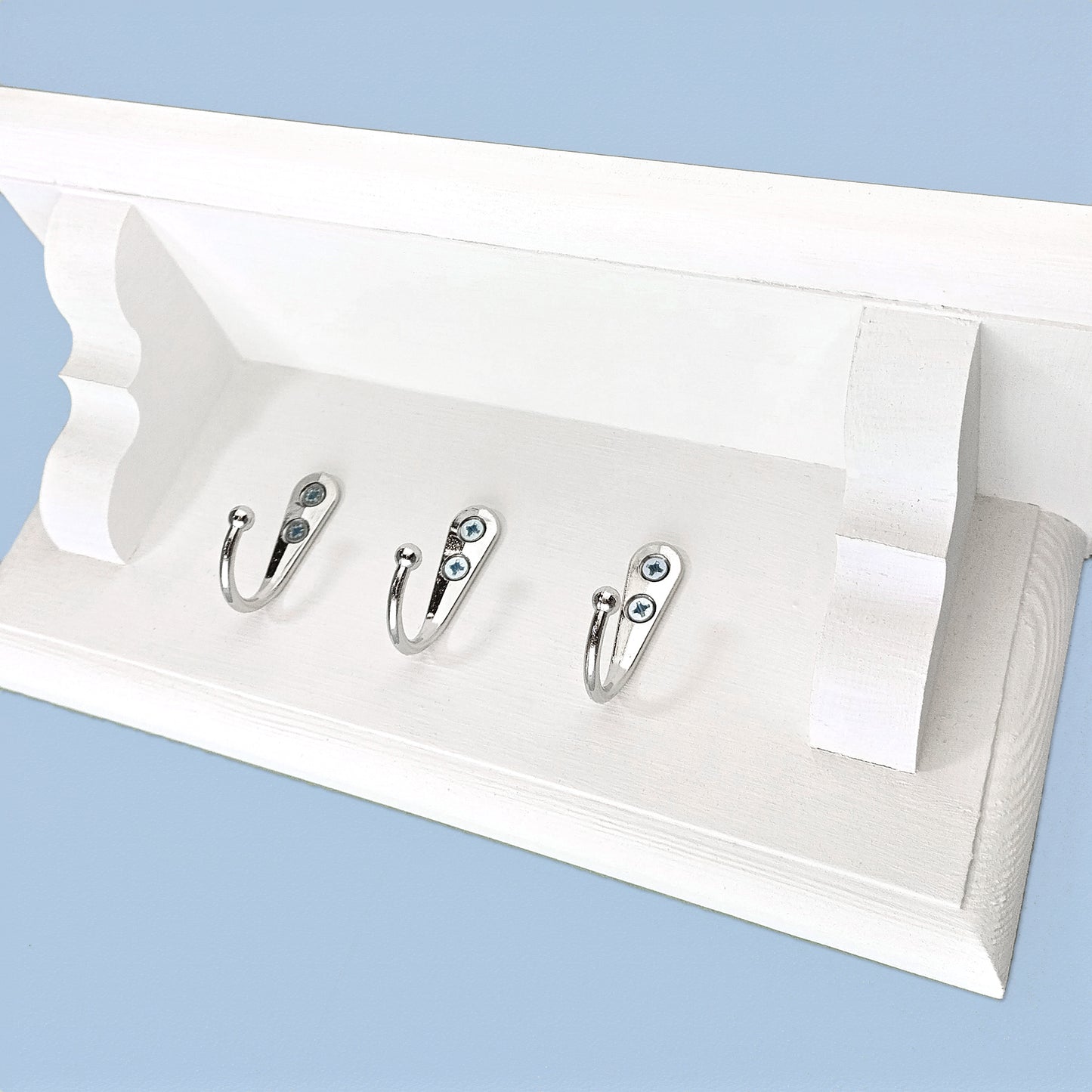Floating Key Rack with Shelf – White Chalk Painted Wall Organizer | Made to Order