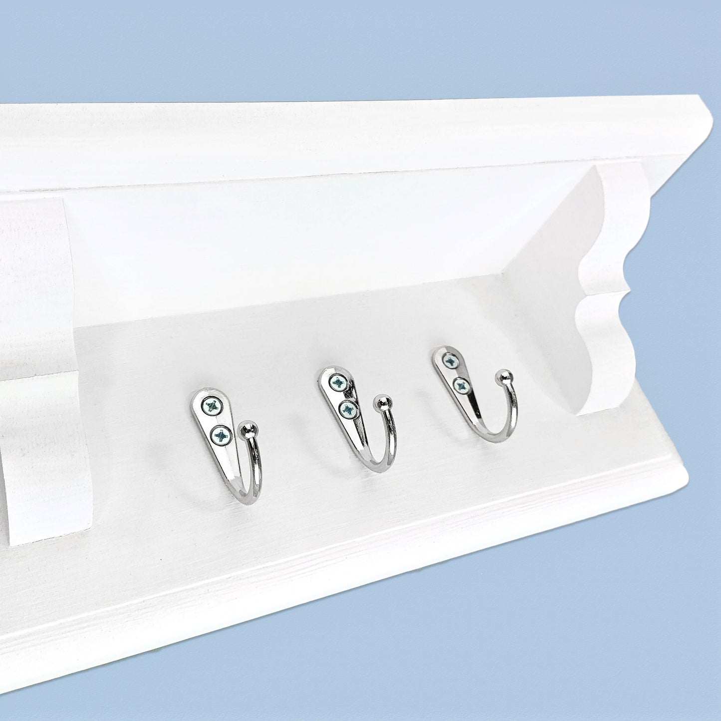 Floating Key Rack with Shelf – White Chalk Painted Wall Organizer | Made to Order