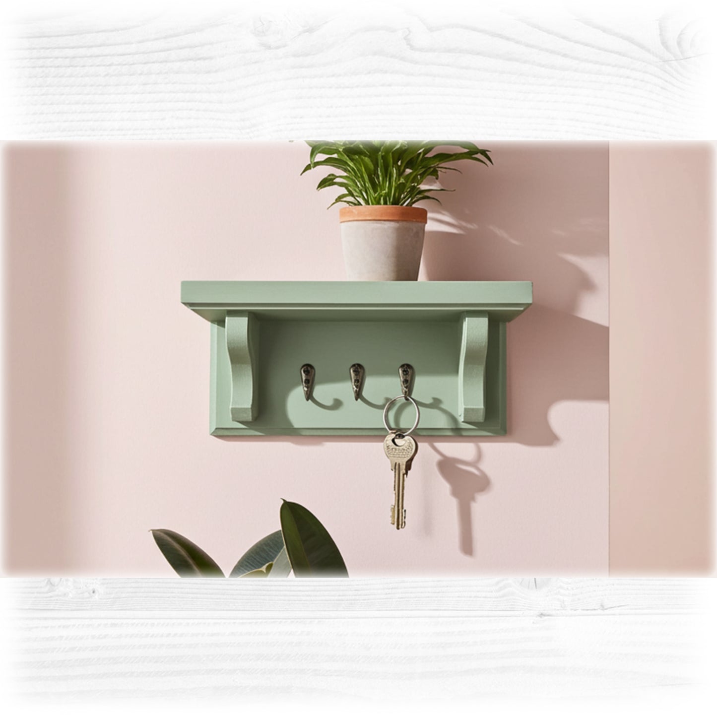 Floating Key Rack with Shelf – Sage Green Finish – Hidden Fixings | Made to Order