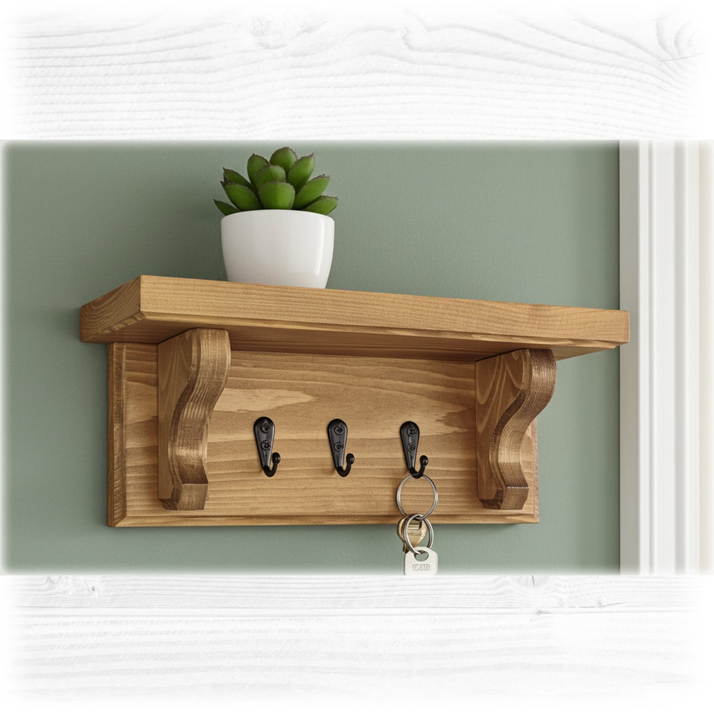 Floating Key Rack with Shelf – Oak Stain Finish – Hidden Fixings | Made to Order