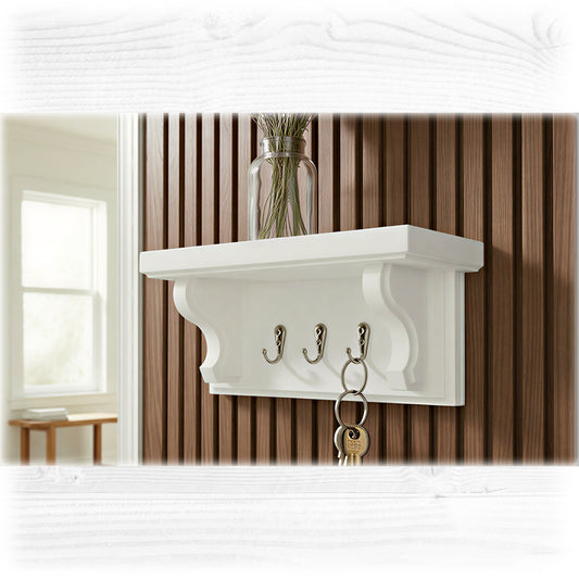 Floating Key Rack with Shelf – Cotton White Finish – Hidden Fixings | Made to Order