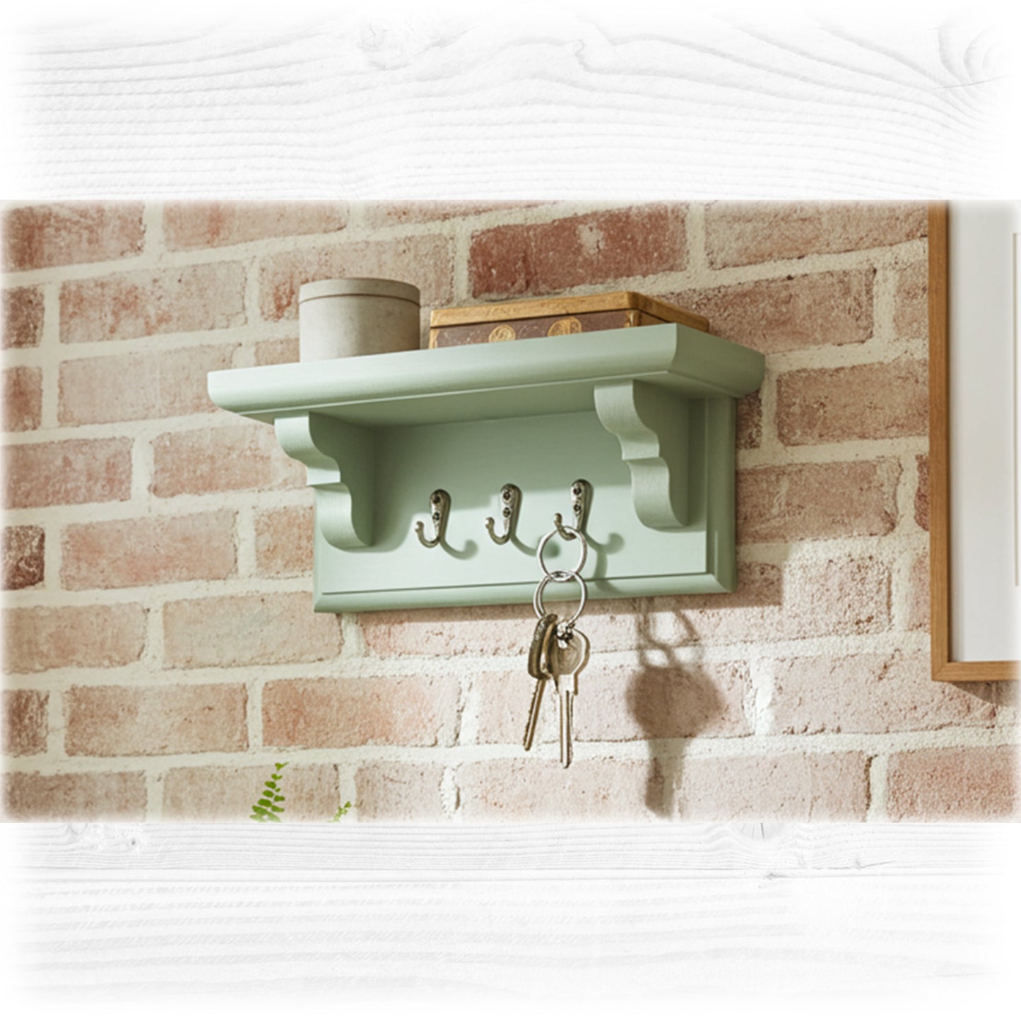 Handmade Sage Green Wooden Key Holder with Shelf – Hidden Fixings | Made to Order