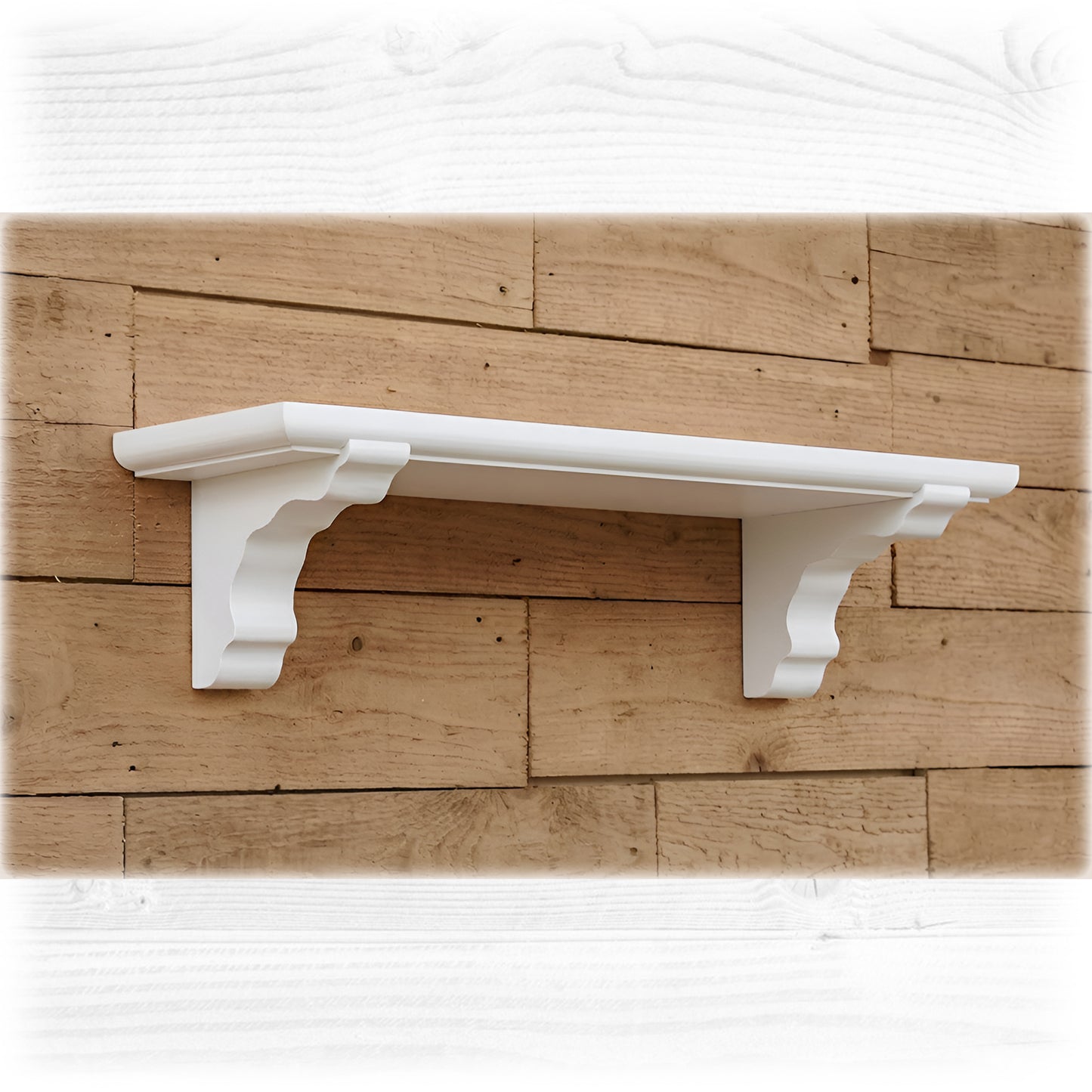 Solid Wooden Shelf in White with Corbels – Wall Mounted with Hidden Fixings | Stock Item