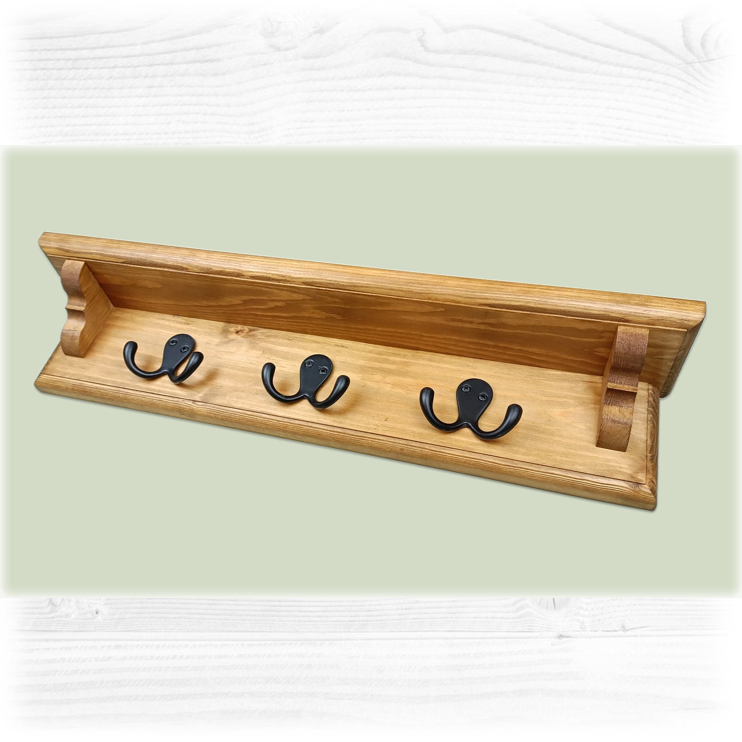 Solid Wooden Coat Rack With Shelf, Double Hooks and Hidden Fittings - Made to Order