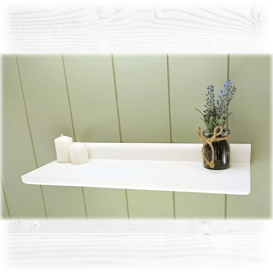High Backed Wooden Shelf in White with Hidden Fixings - Made to Order