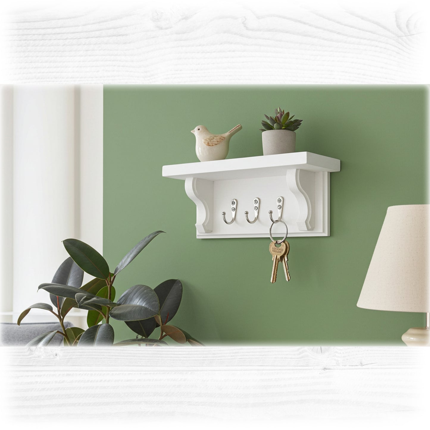 Wooden Key Rack with Shelf – Wall Mounted Key Holder with Hidden Fixings | Stock Item