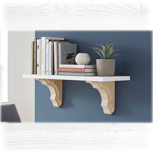 Decorative Wooden Shelf Brackets Pair – Pine Corbels with Moulded Edge | Stock Item