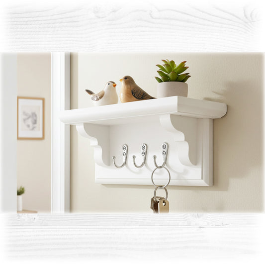 Wooden Key Rack with Shelf – Wall Mounted Key Holder with Hidden Fixings | Stock Item