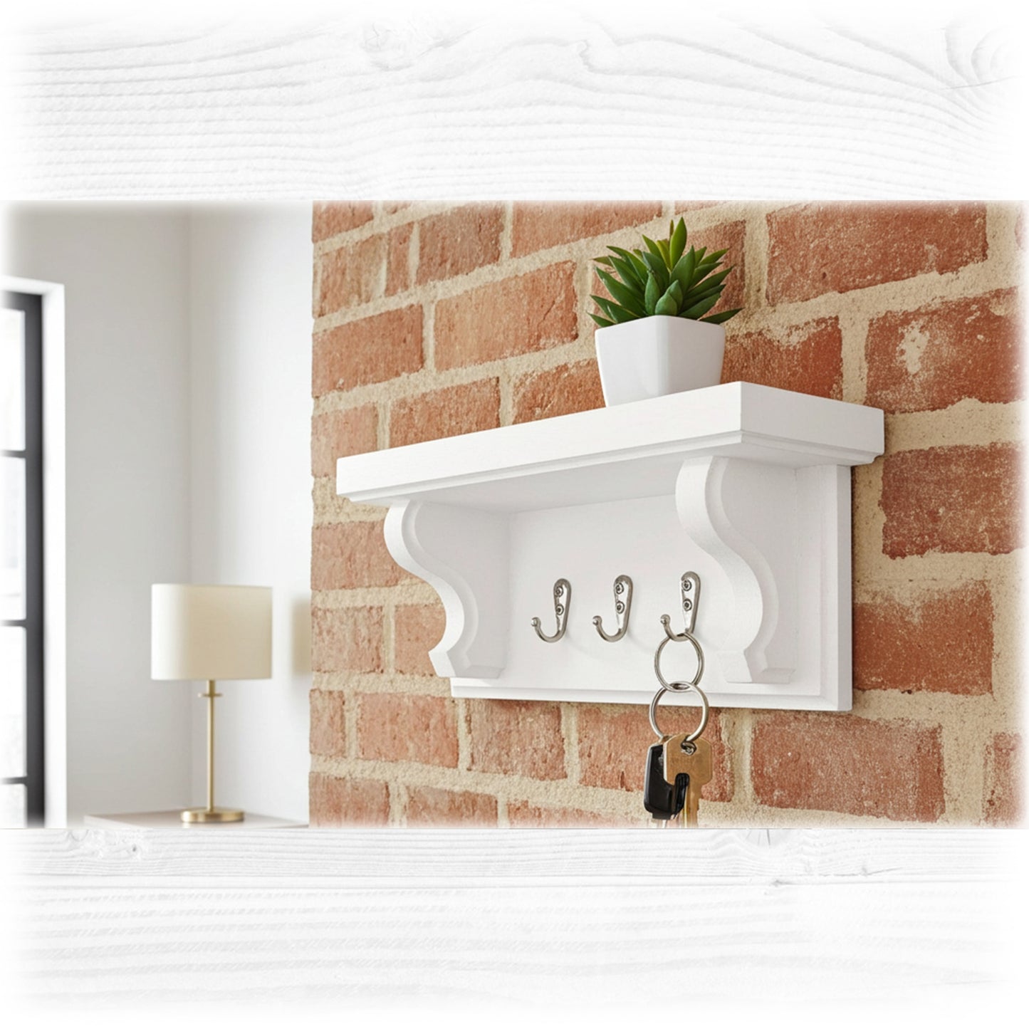 Wooden Key Rack with Ornate Corbels – Key Holder Shelf with Hidden Fixings | Stock Item