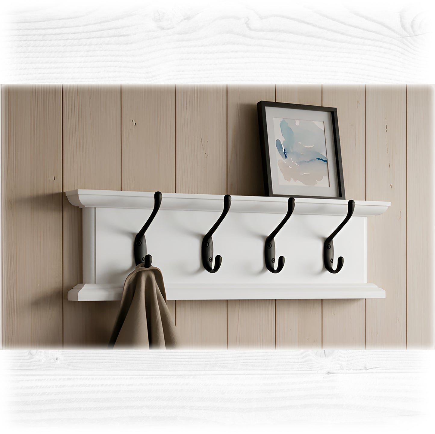 Routed Wooden Coat Rack in White with Hidden Fixings – Handmade Wall Rack | Made to Order