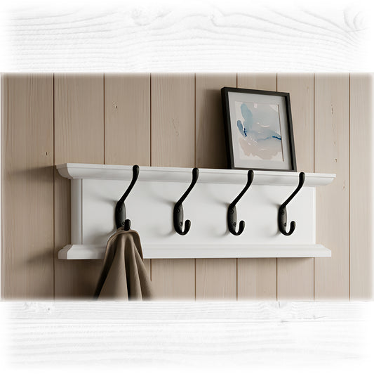 Routed Wooden Coat Rack in White with Hidden Fixings – Handmade Wall Rack | Made to Order