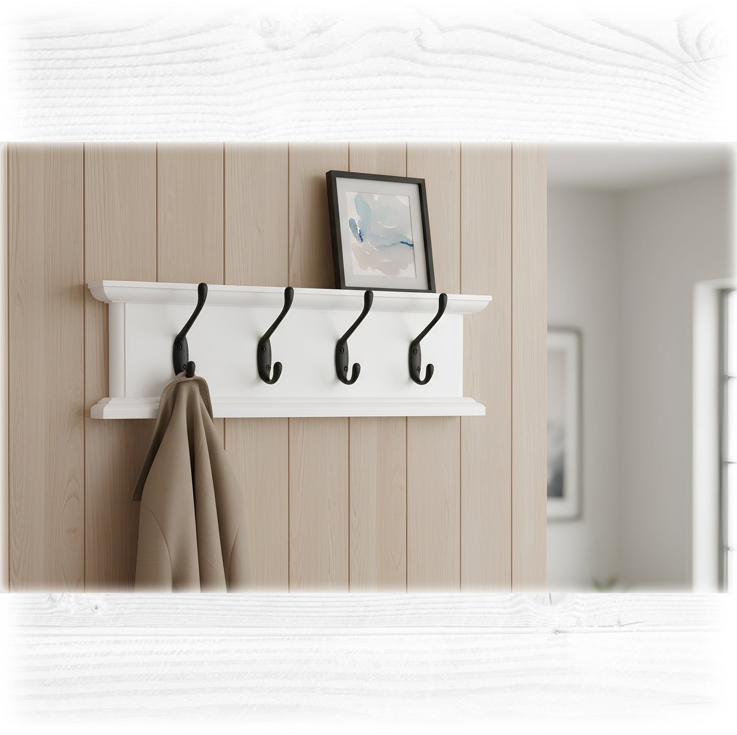 Routed Wooden Coat Rack in White with Hidden Fixings – Handmade Wall Rack | Made to Order