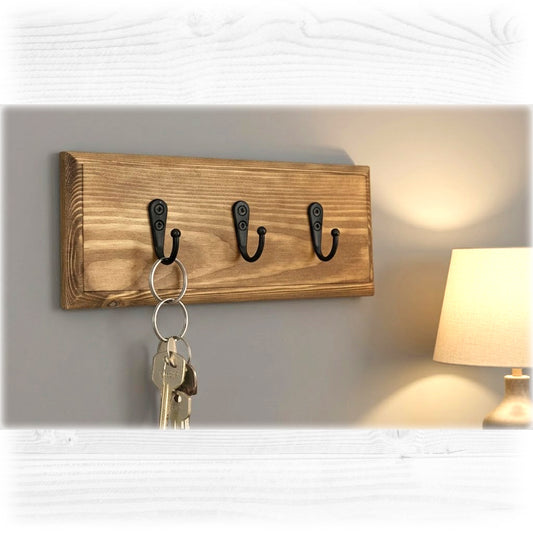 Floating Wooden Key Rack – Oak Stain & Lacquered Finish – Hidden Fixings | Made to Order