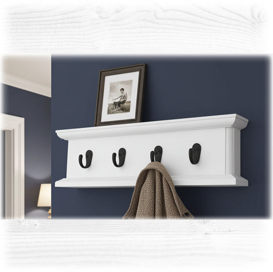 Routed Wooden Coat Rack in White with Hidden Fixings – Handmade Wall Rack | Made to Order
