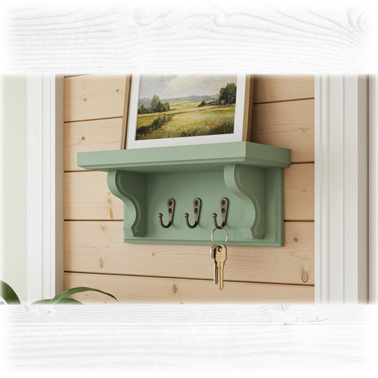 Floating Key Rack with Shelf – Sage Green Finish – Hidden Fixings | Made to Order
