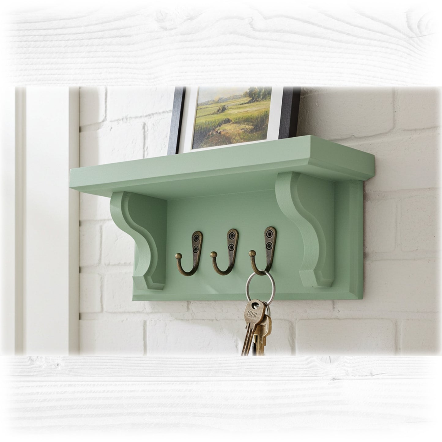 Wooden Key Rack with Ornate Corbels – Key Holder Shelf with Hidden Fixings | Stock Item