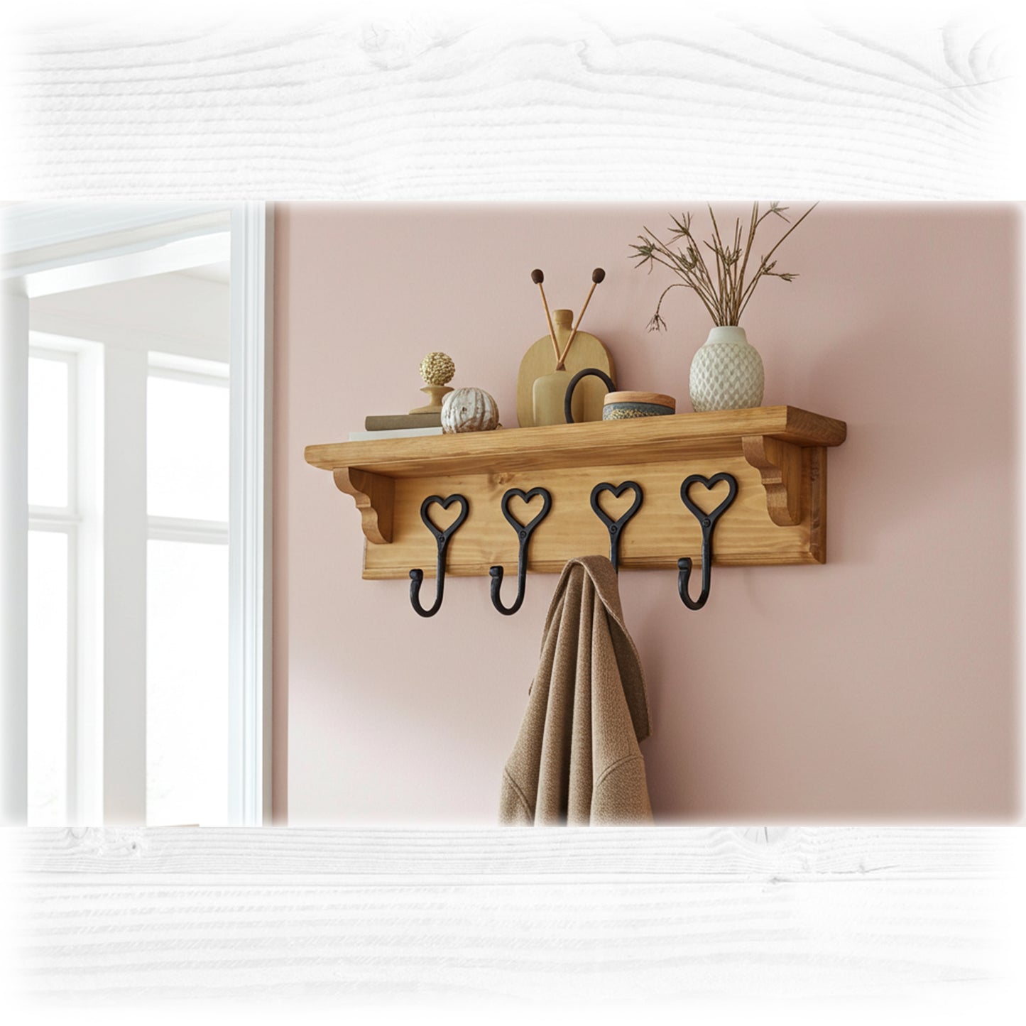 Handmade Wooden Coat Rack with Shelf – Choice of Hooks & Hidden Fittings | Made to Order