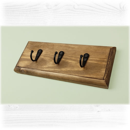 Floating Wooden Key Rack in an Oak Stain and Lacquered Finish with Hidden Fixings - Made to Order