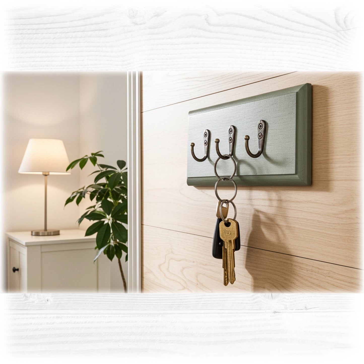 Wooden Floating Key Rack – Cotton White, Sage Green & Oak Stain – Hidden Fixings | Stock Item