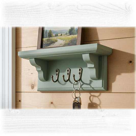 Handmade Sage Green Wooden Key Holder with Shelf – Hidden Fixings | Made to Order