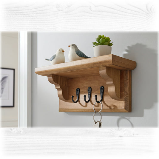 Key Rack with Shelf – Oak Stain & Lacquer Finish – Hidden Fixings | Made to Order