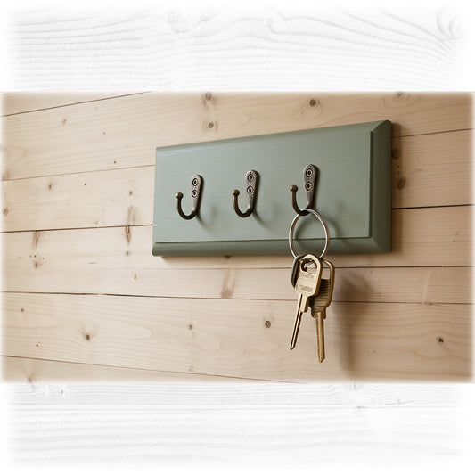 Wooden Floating Key Rack – Cotton White, Sage Green & Oak Stain – Hidden Fixings | Stock Item