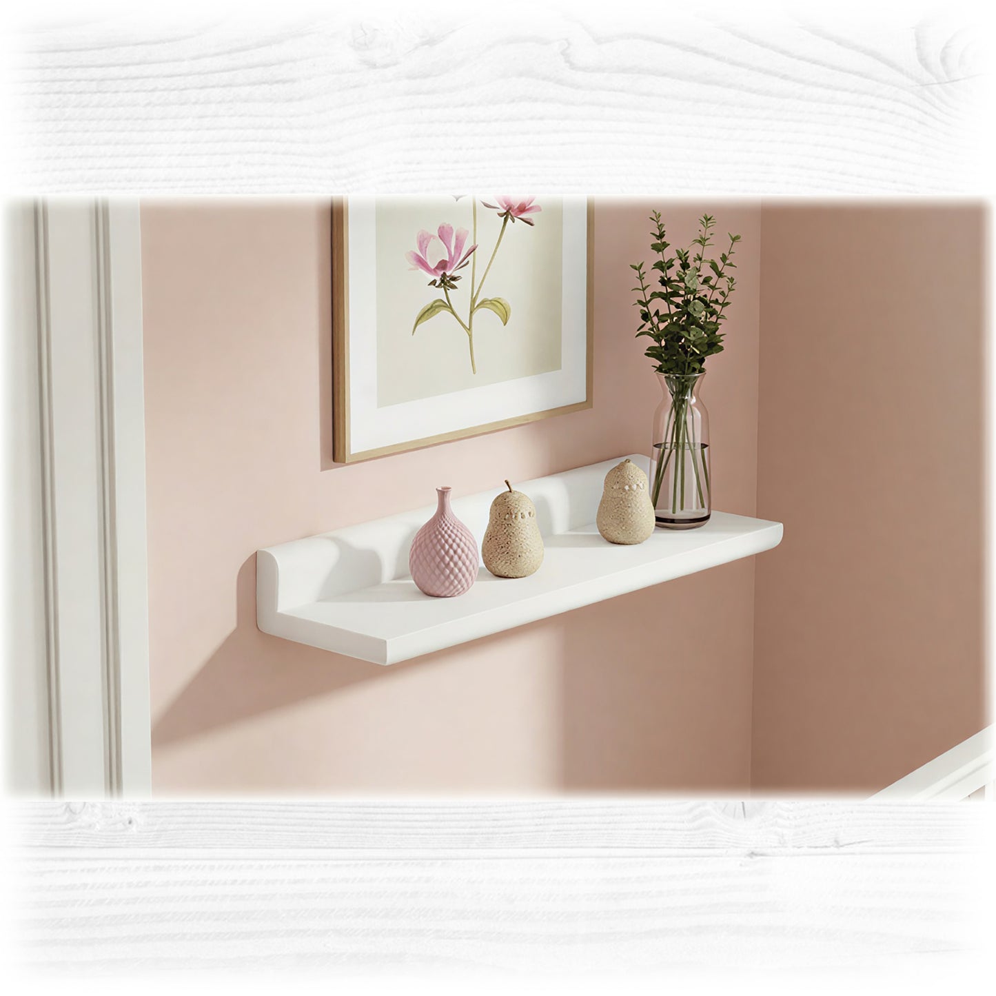 High Backed Wooden Shelf in White – Wall Shelf with Hidden Fixings | Made to Order