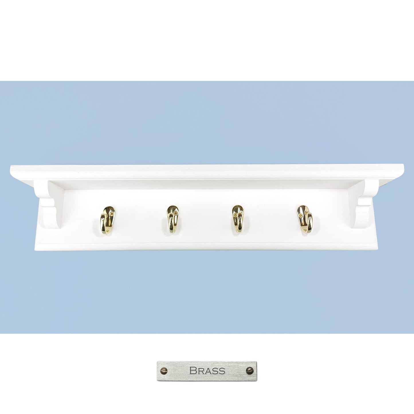 Coat Rack in White with Shelf and Black Hooks with Hidden Fixings - Made To Order