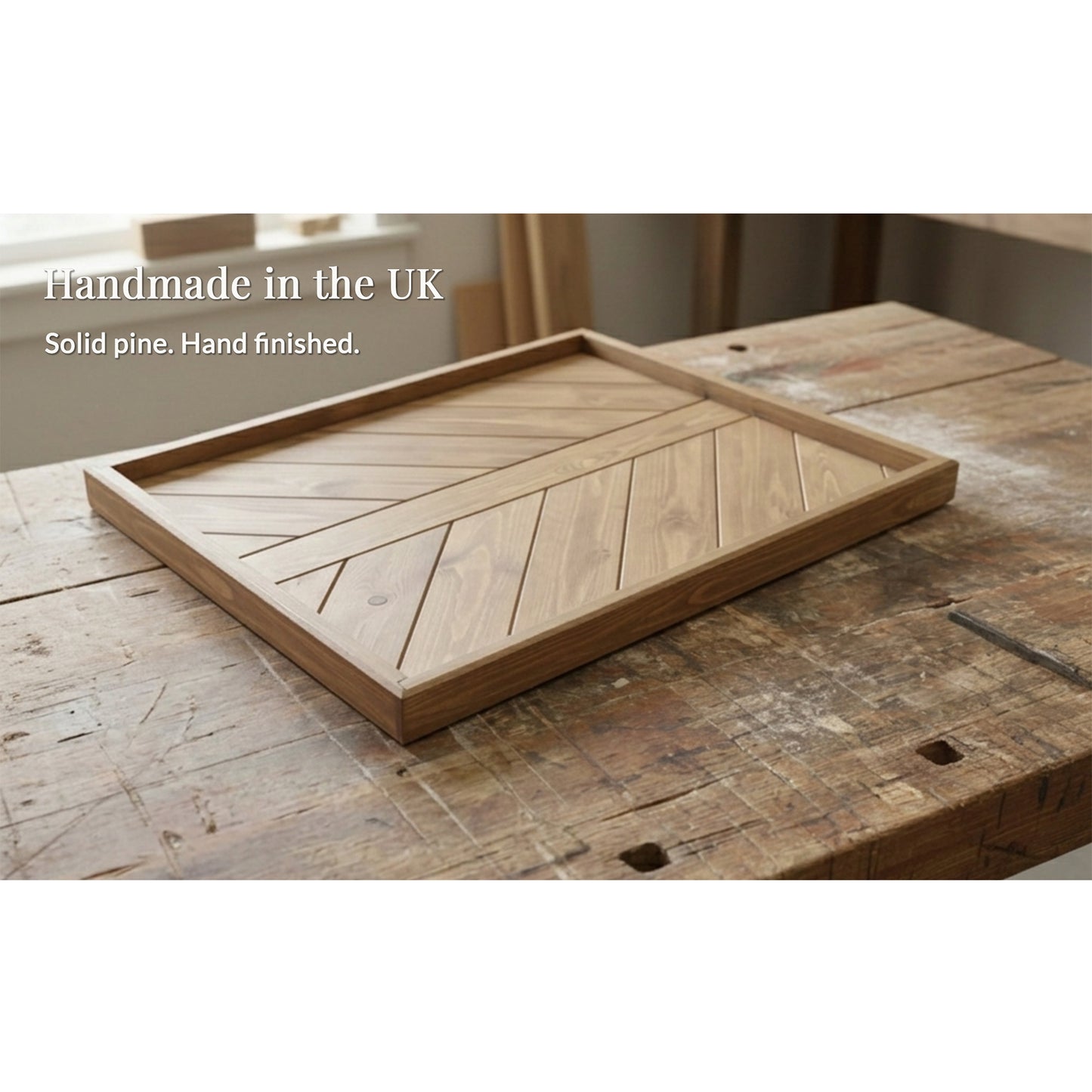 Handmade Ottoman Tray – Solid Pine in Oak Stain with Lacquer Finish | Stock Item