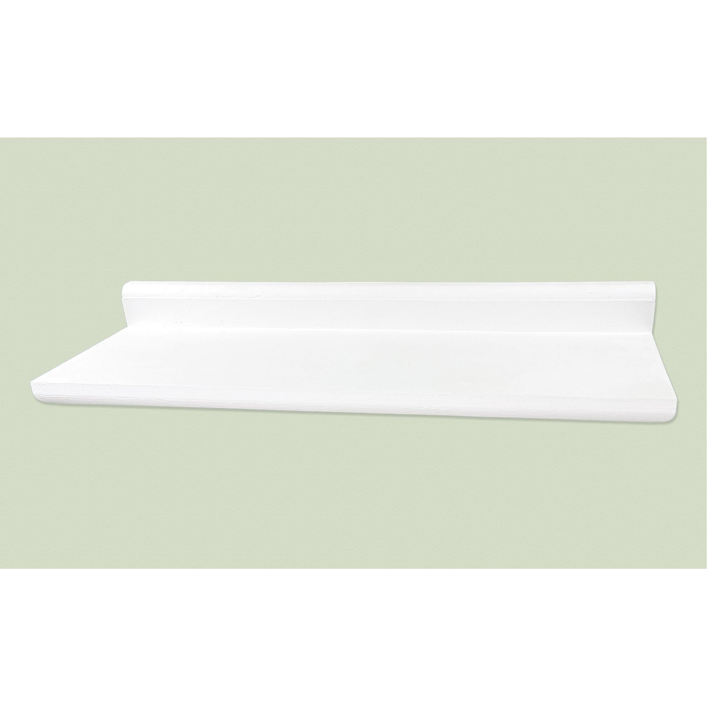 White shelf on a light green background
