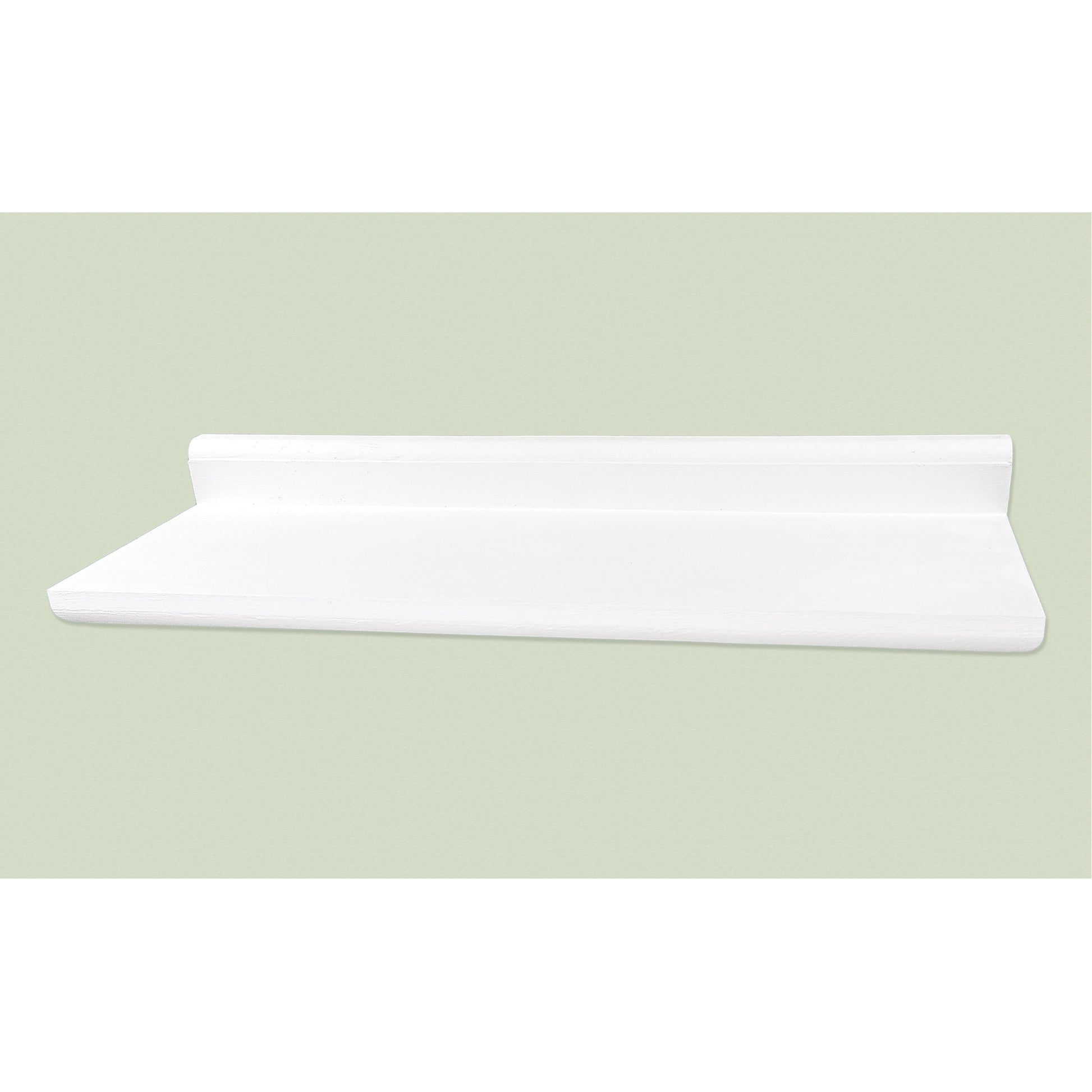 White shelf on a light green background